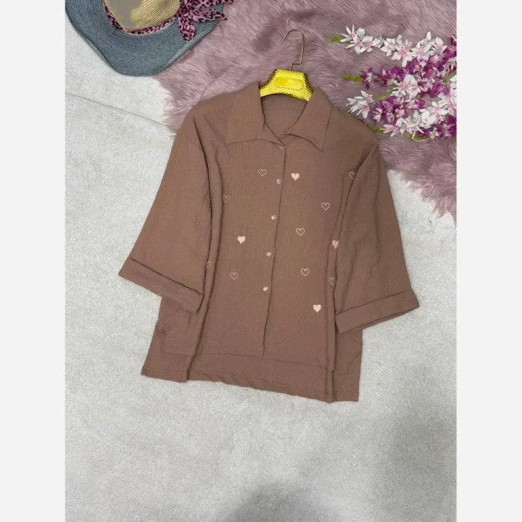 شومیز زنانه مدل جاذبه قلبی جنس ینزی پفکی فری سایز