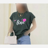 تیشرت باکسی نگینی طرح LOVE جنس نخ پنبه فری سایز