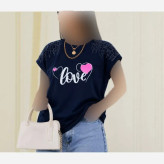 تیشرت باکسی نگینی طرح LOVE جنس نخ پنبه فری سایز