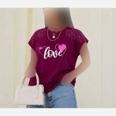 تیشرت باکسی نگینی طرح LOVE جنس نخ پنبه فری سایز