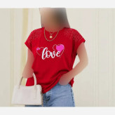 تیشرت باکسی نگینی طرح LOVE جنس نخ پنبه فری سایز