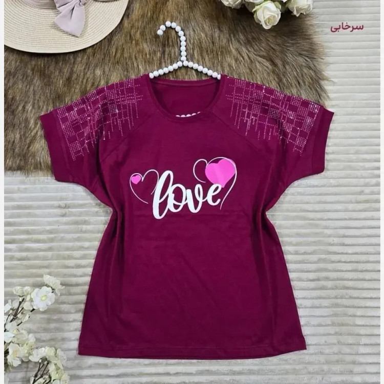 تیشرت باکسی نگینی طرح LOVE جنس نخ پنبه فری سایز