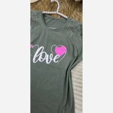 تیشرت باکسی نگینی طرح LOVE جنس نخ پنبه فری سایز