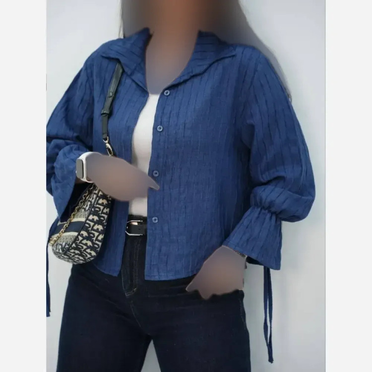 شومیز عروسکی زنانه جنس صوفیا شانتون راه راه فری سایز