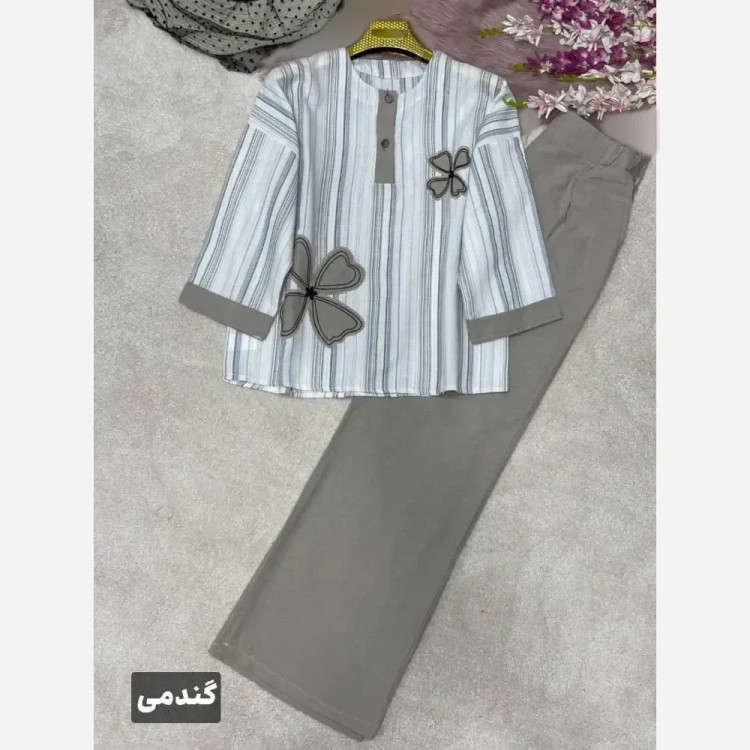 ست شومیز و شلوار لنین و کنفی طرح سنجاقک سایز فری 38 تا 46