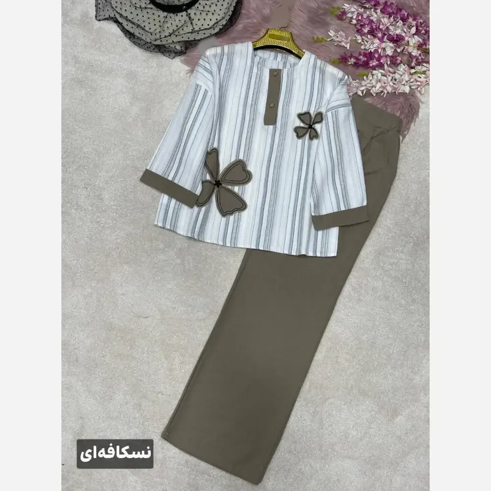 ست شومیز و شلوار لنین و کنفی طرح سنجاقک سایز فری 38 تا 46
