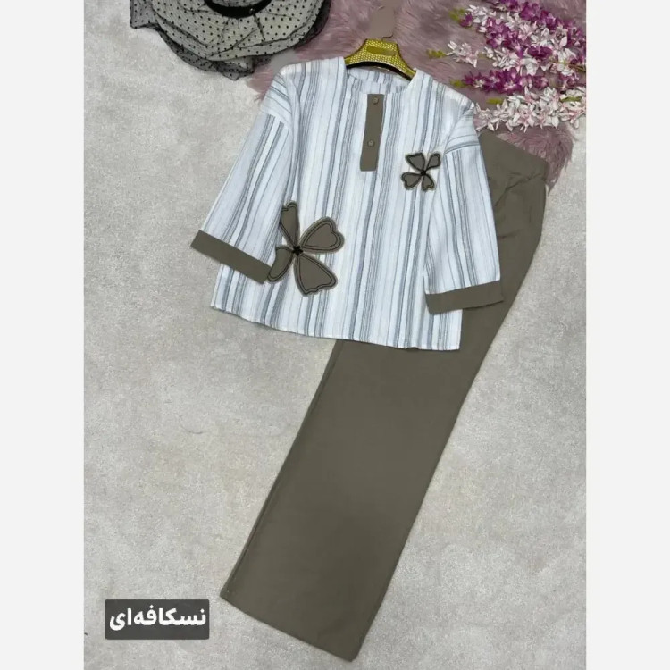 ست شومیز و شلوار لنین و کنفی طرح سنجاقک سایز فری 38 تا 46