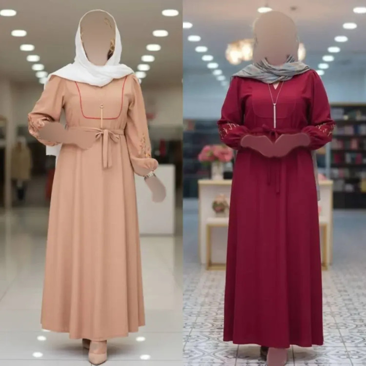 کفتان گلدوزی نرگسی جنس بابوس فری سایز رنگ نسکافه ای و زرشکی