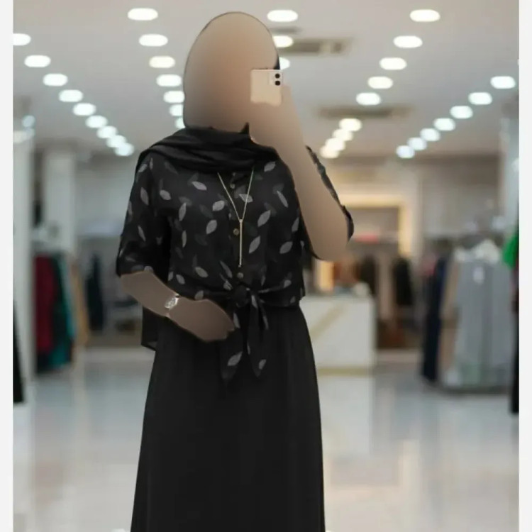 ست شومیز گره ای و دامن زنانه جنس شانتون رنگ مشکی فری سایز