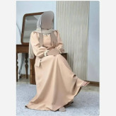 پیراهن مازراتی بلند کرم رنگ یقه و سرآستین گیپور سایز 38 تا 48