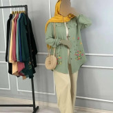تونیک جلو دکمه شانتون و گلدوزی رنگ نسکافه ای فری سایز