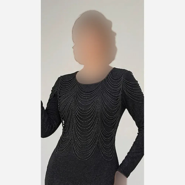 پیراهن مجلسی زنانه لمه مدل روناک قد 150 منجوق و کریستال دوزی شده