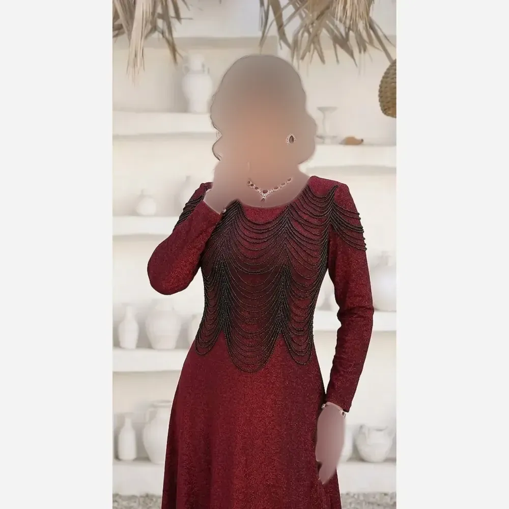 پیراهن مجلسی زنانه لمه مدل روناک قد 150 منجوق و کریستال دوزی شده