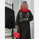 ست کت و دامن مازراتی یارا رنگ مشکی فری سایز گلدوزی شده