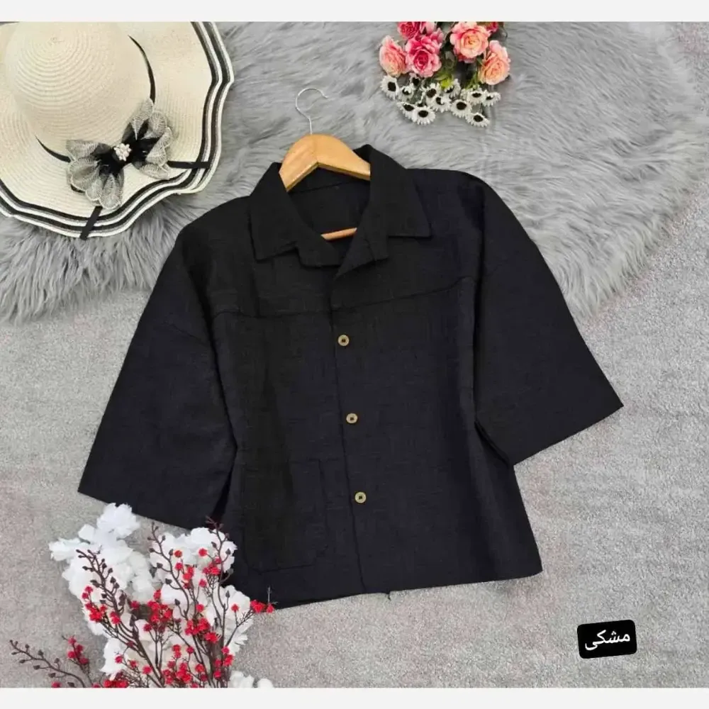 شومیز گلدوزی شبدر جنس شانتون رنگ کرم
