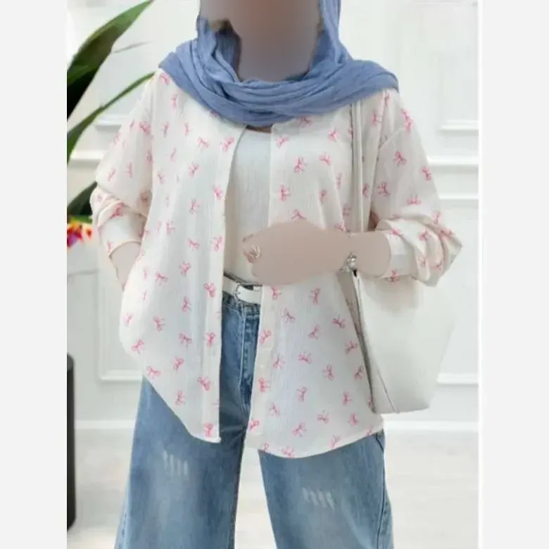 شومیز مانتویی زنانه جنس کراش طرحدار آستین پاگن دار رنگ بندی متنوع
