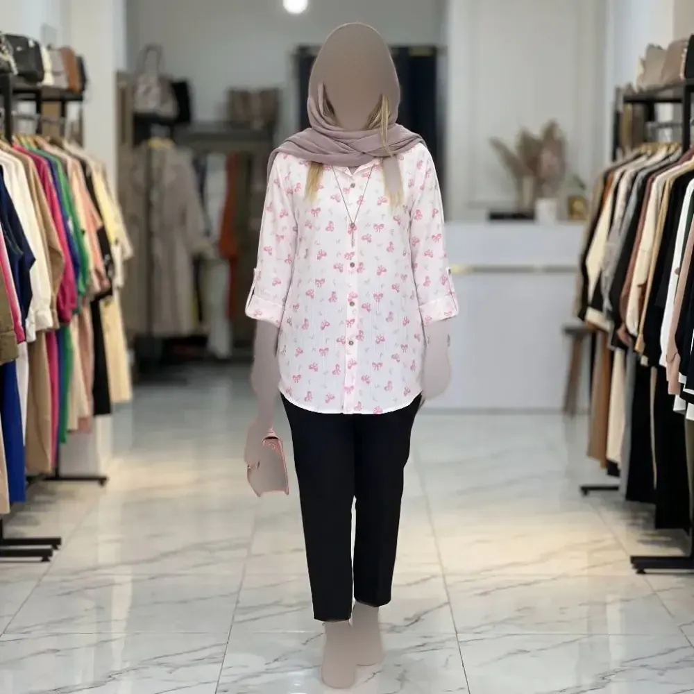 شومیز مانتویی زنانه جنس کراش طرحدار آستین پاگن دار رنگ بندی متنوع