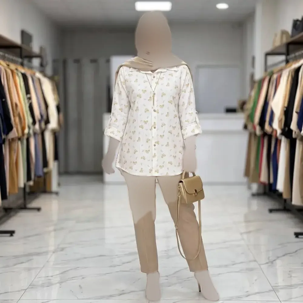 شومیز مانتویی زنانه جنس کراش طرحدار آستین پاگن دار رنگ بندی متنوع