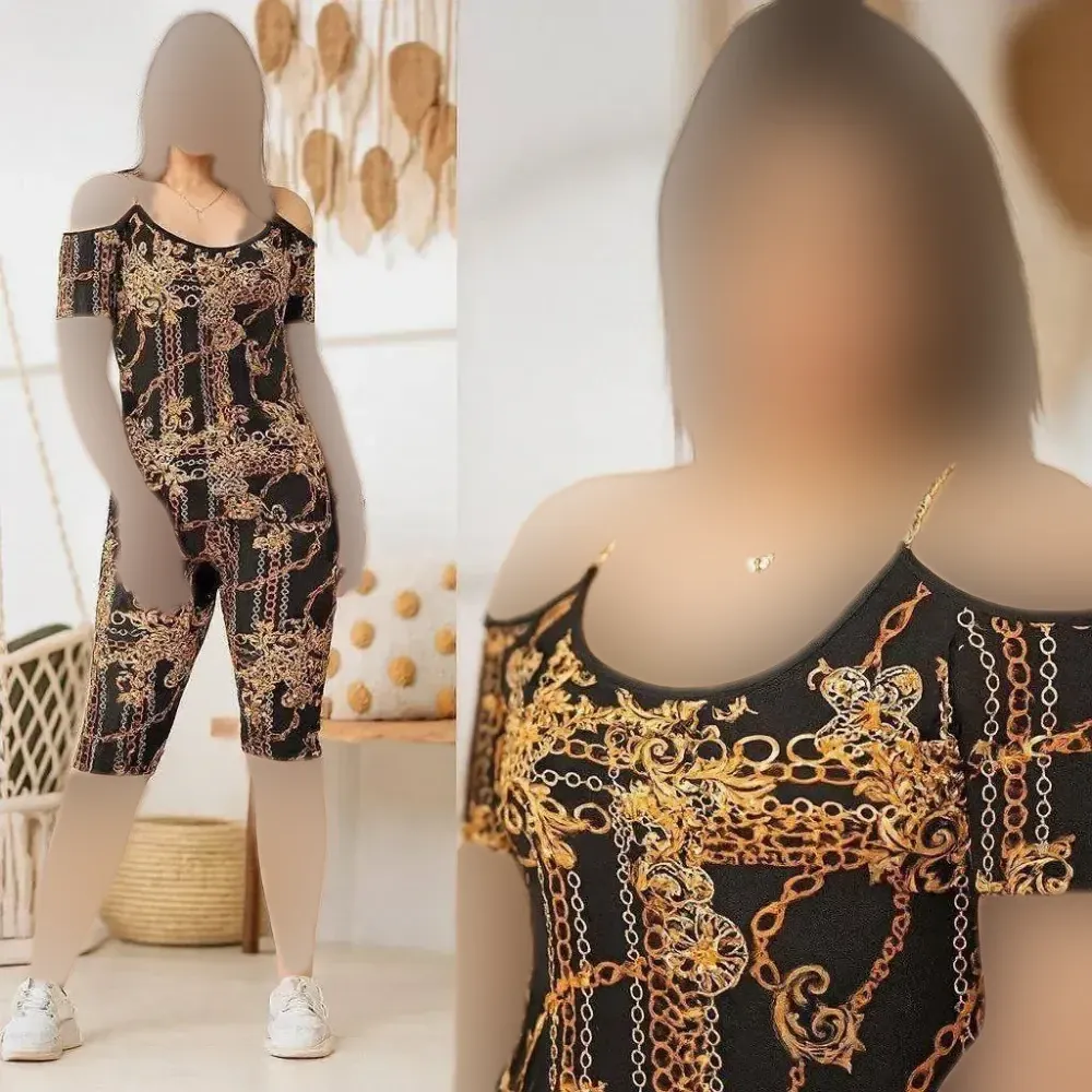 ست تاپ شلوارک زنانه ویسکوز فلامنت فول کش رنگ طلایی فری سایز