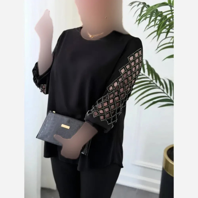 شومیز آستین پنجره ای الیزه درجه یک رنگ مشکی سایز یک