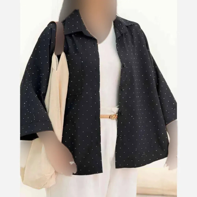 شومیز نگینی افروز جنس شانتون نگینی فری سایز