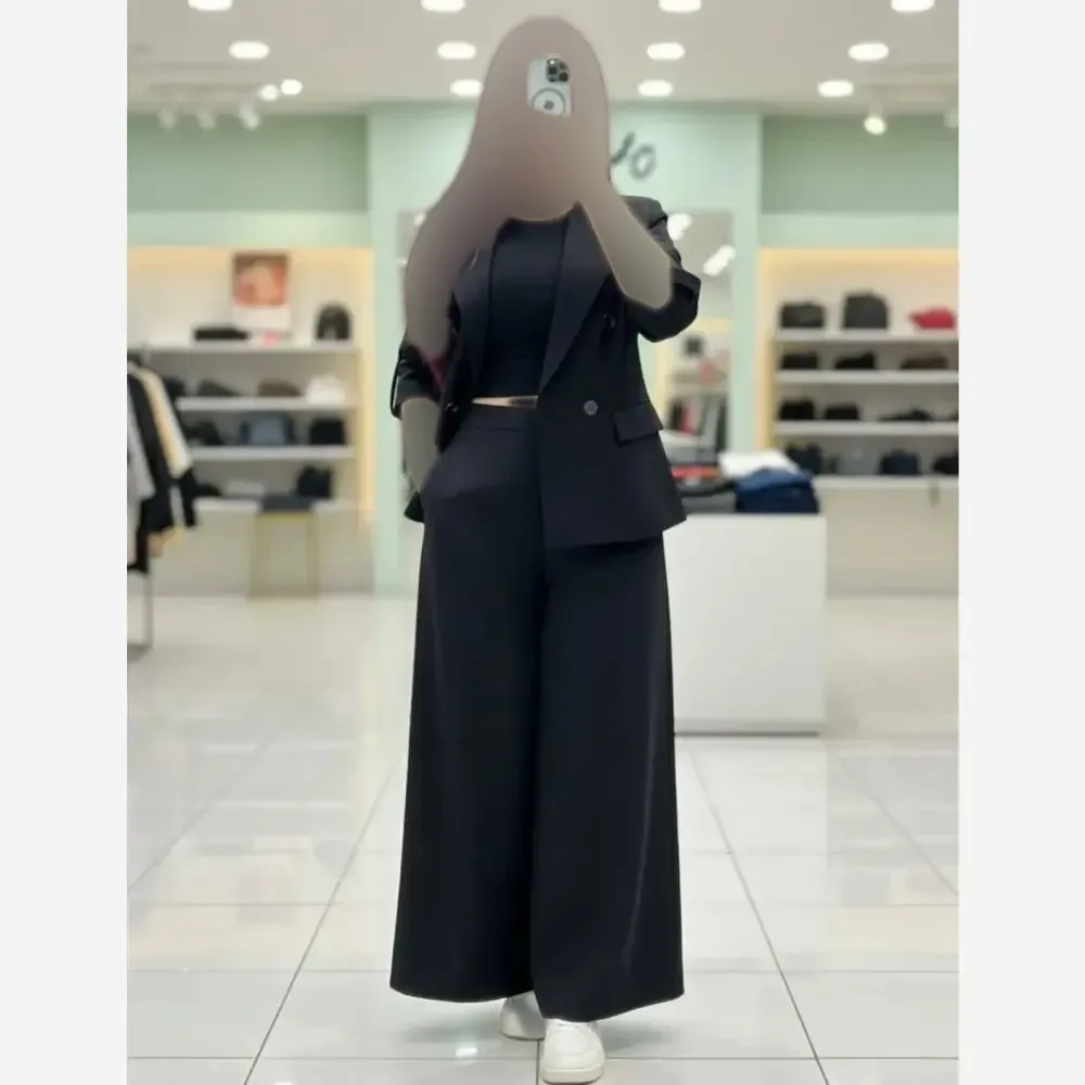 ست کت و شلوار زنانه جنس سوپرمازراتی اعلا رنگ مشکی و دودی سایز 38 تا 46 فری سایز
