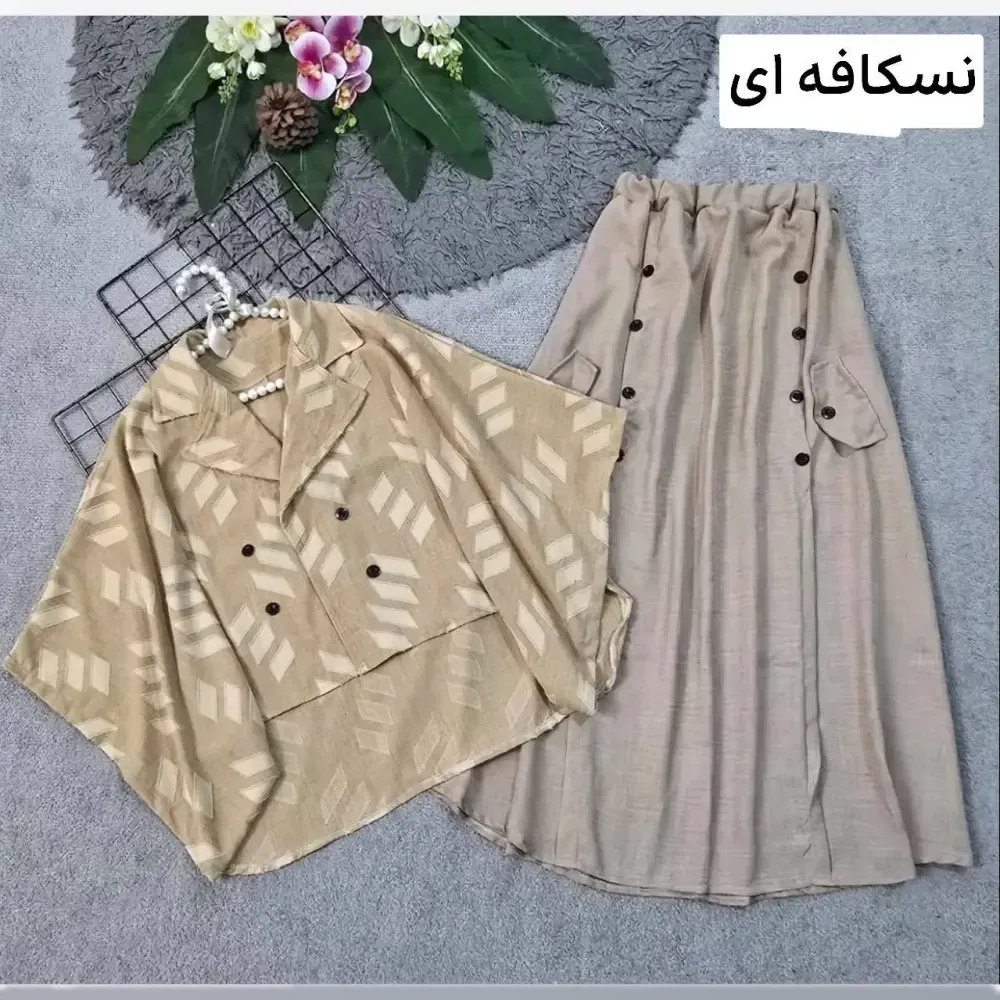 ست شومیز ژاکار کسمه و شلوار شانتون مدل مادام فری سایز