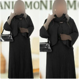 سه تیکه زنانه مدل فاریا سارافون بوگاتی و کت کرپ مازراتی رنگ مشکی فری سایز