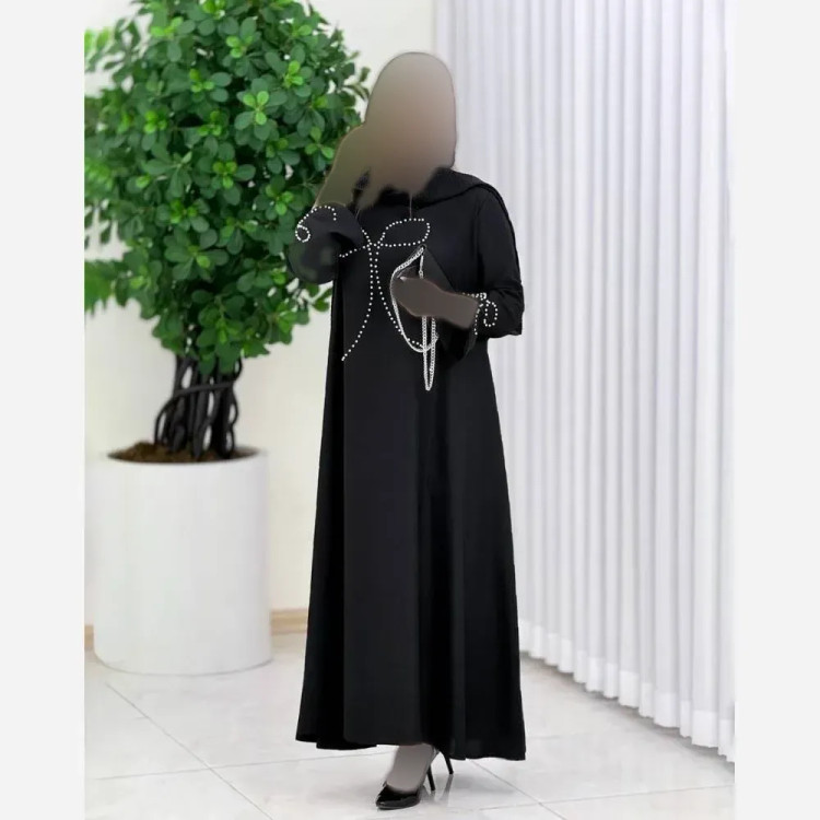 عبا زنانه مدل نازبانو جنس الیزه رنگ مشکی سایز فری سایز