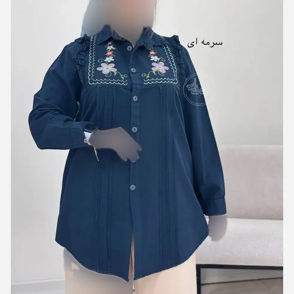 شومیز زنانه کتان لنین گلدوزی شده مدل بانو فری سایز