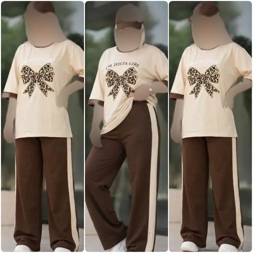 ست بلوز و شلوار زنانه پنبه گلکسی نسکافه ای فری سایز