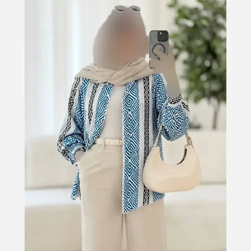 شومیز آناهید جنس داکرون پنبه آستین گتر دار رنگ سبز و آبی سایز فری 36 تا 46