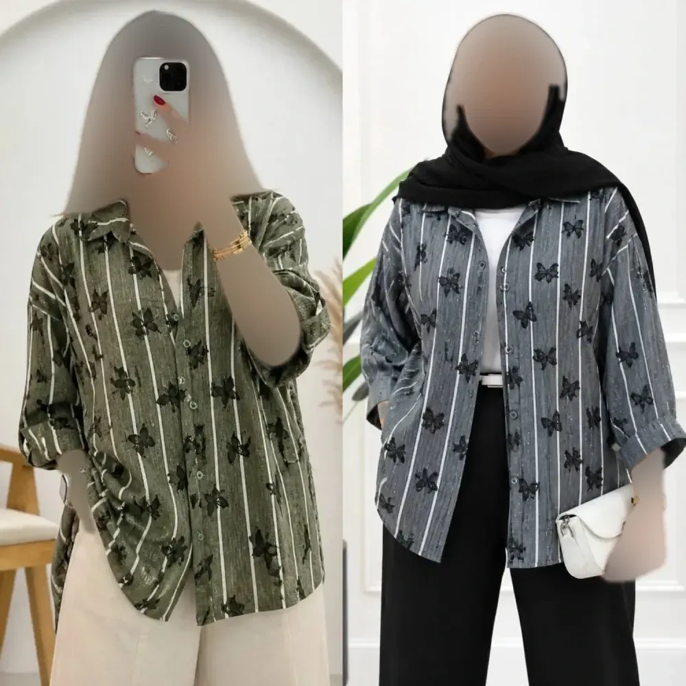 شومیز زنانه سارینا جنس لینزی لاینی شاین دار فری سایز