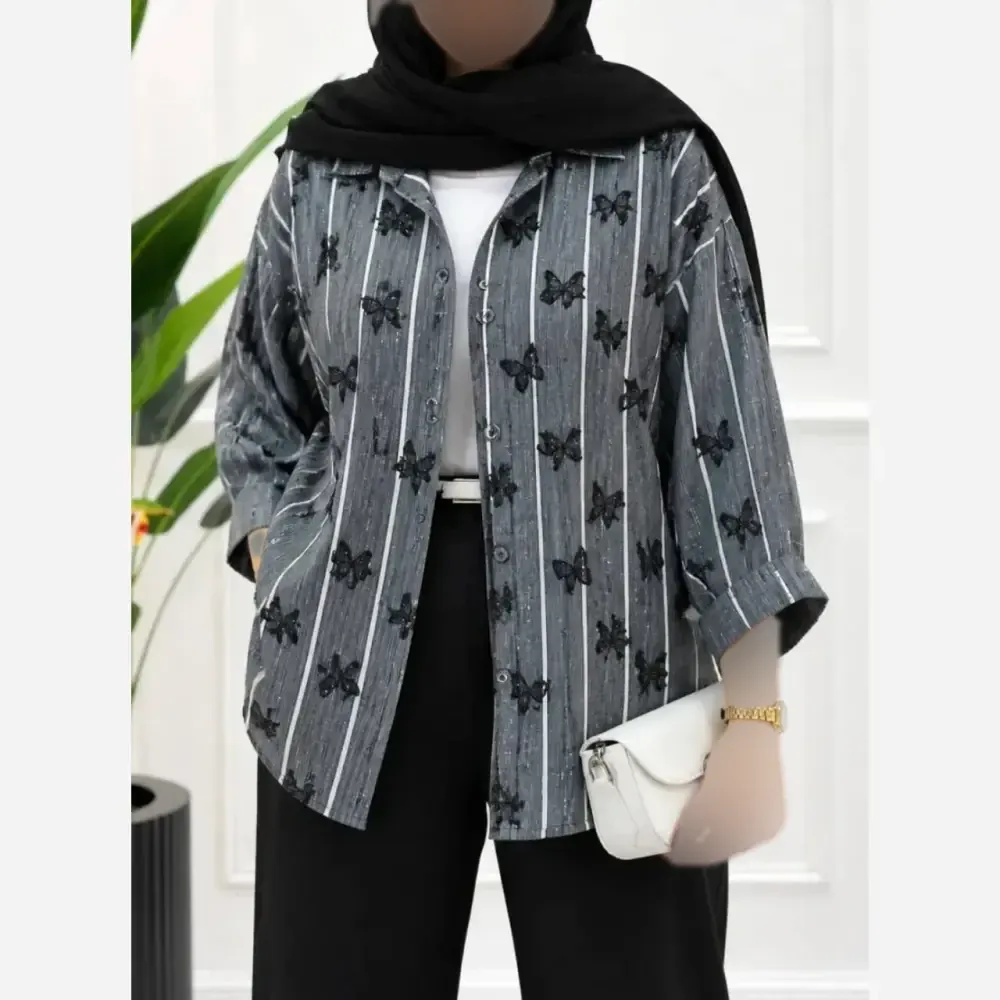 شومیز زنانه سارینا جنس لینزی لاینی شاین دار فری سایز