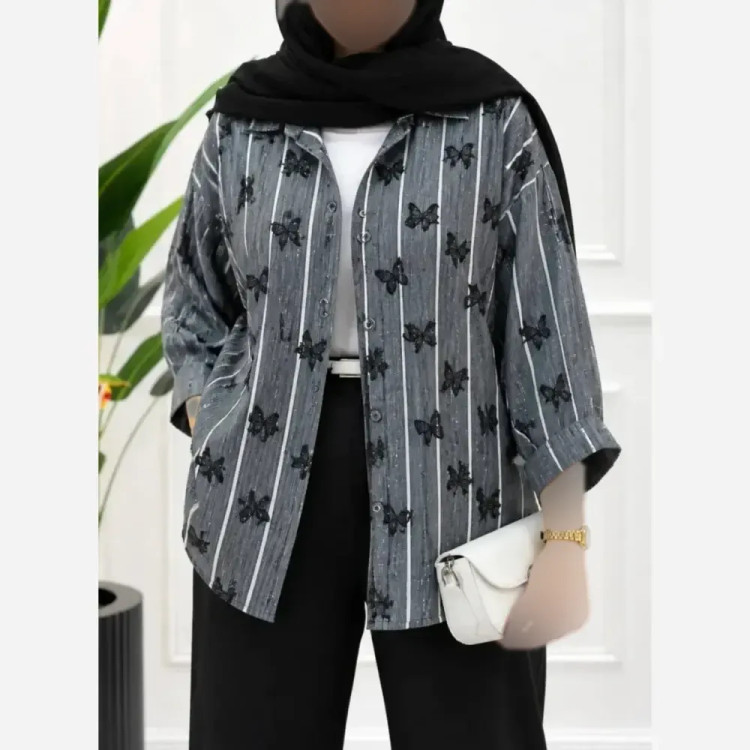 شومیز زنانه سارینا جنس لینزی لاینی شاین دار فری سایز