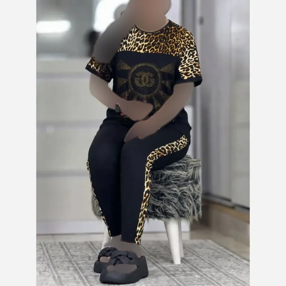 ست تیشرت و شلوار نگین دار D&G ویسکوز الیزه فول کش فری سایز