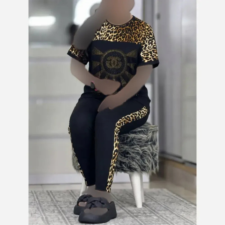 ست تیشرت و شلوار نگین دار D&G ویسکوز الیزه فول کش فری سایز