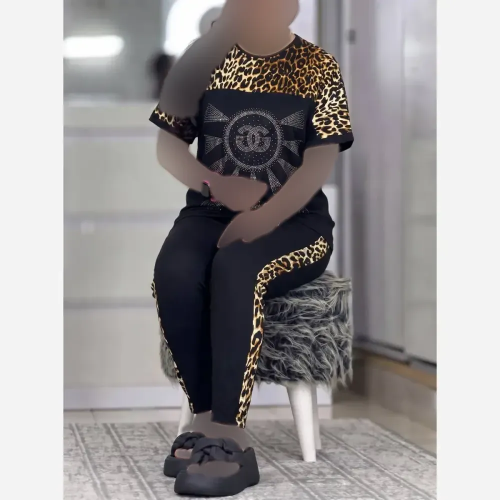 ست تیشرت و شلوار نگین دار D&G ویسکوز الیزه فول کش فری سایز
