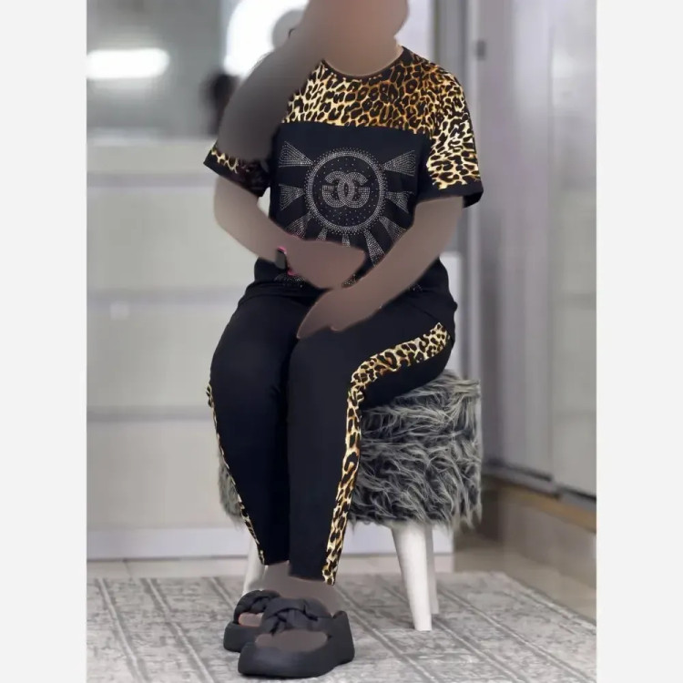 ست تیشرت و شلوار نگین دار D&G ویسکوز الیزه فول کش فری سایز