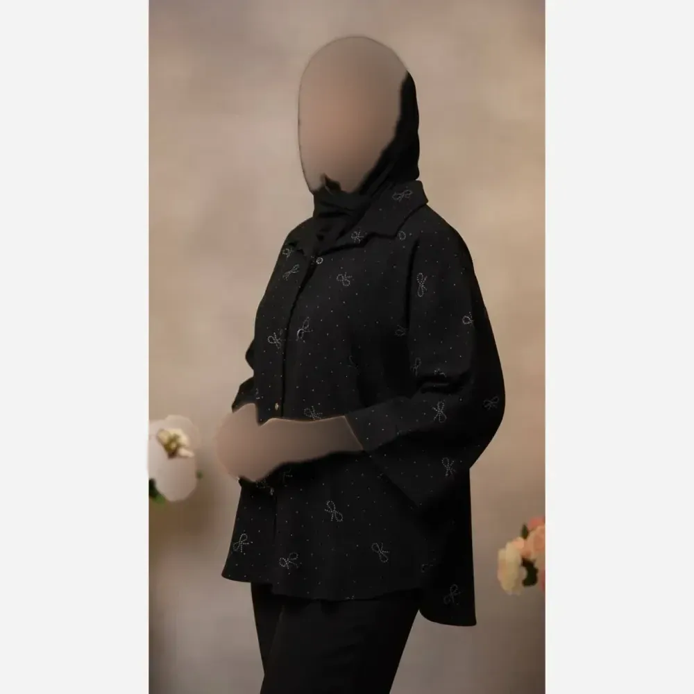 شومیز زنانه طناز رنگ مشکی جنس ینزی خارجی درجه یک فری سایز