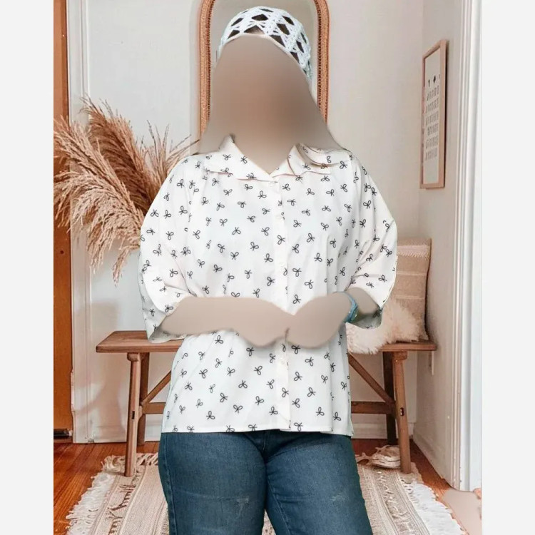 شومیز مانتویی پاپیون جنس بوگاتی درجه یک فری سایز