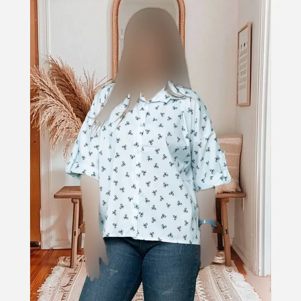 شومیز مانتویی پاپیون جنس بوگاتی درجه یک فری سایز