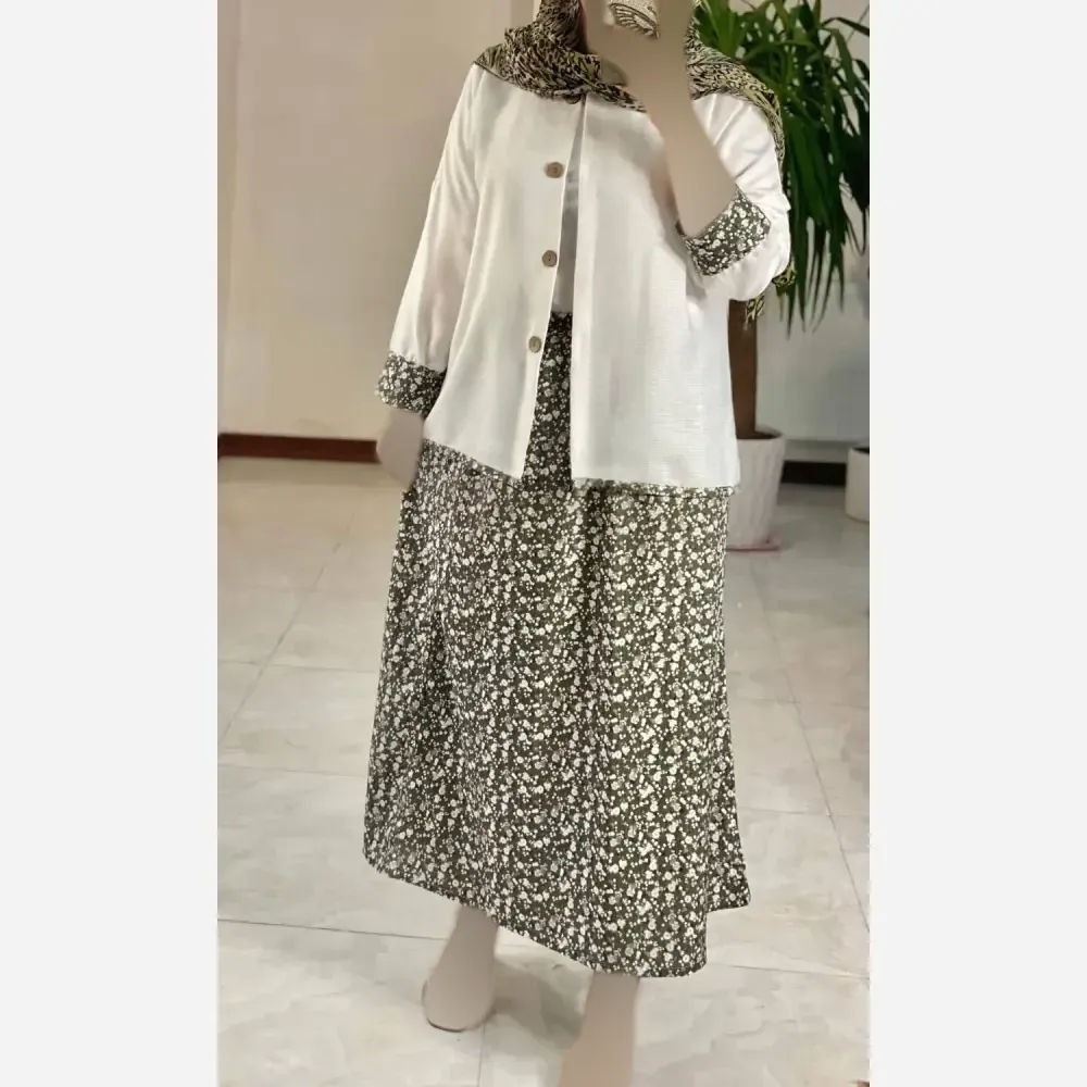 ست شومیز دامن گل گلی فری سایز زنانه مدل سوفیا زنبوری و کراش چاپی