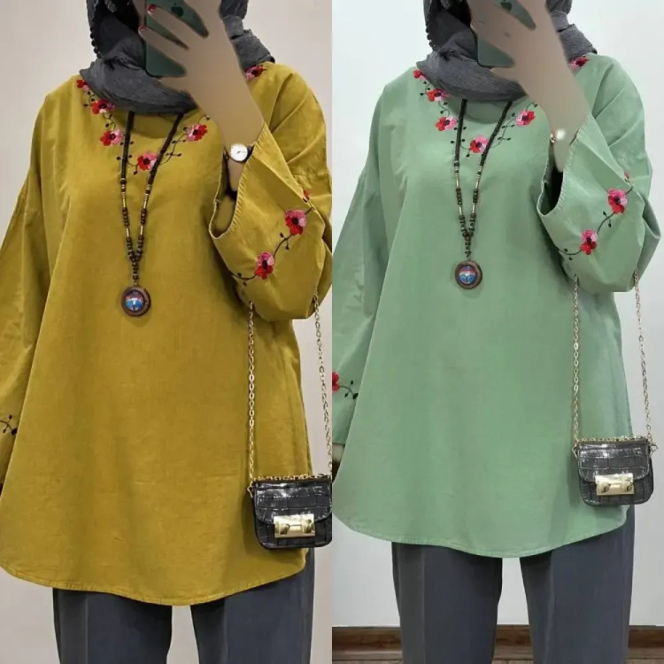 شومیز زنانه گل محمدی الیاف گلدوزی شده فری سایز سبز روشن و پسته ای
