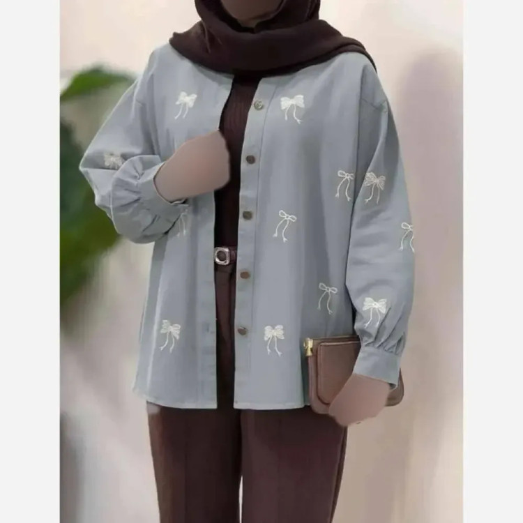 شومیز مانتویی گلدوزی شده ارغوان جنس شانتون
