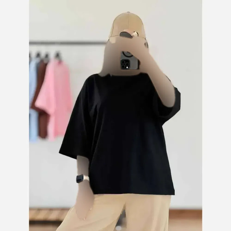 تیشرت ساده باکسی نخ سوپرپنبه فری سایز زنانه و دخترانه