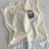 تاپ و شلوارک نخی دخترانه و پسرانه طرح راه راه تابستانی سایز 2 تا 6 سال