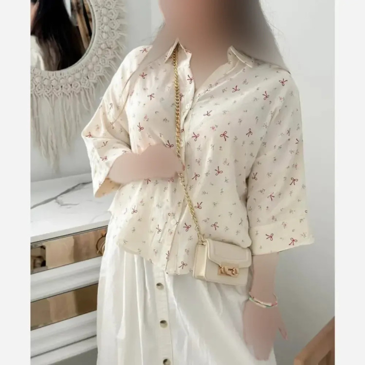 شومیز پاپیونی جنس سوپر ینزی درجه یک فری سایز