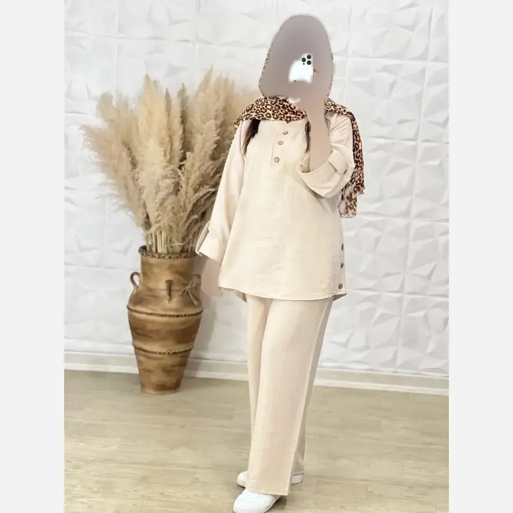 ست بغل دکمه زنانه جنس سوپر شانتون درجه یک فری سایز