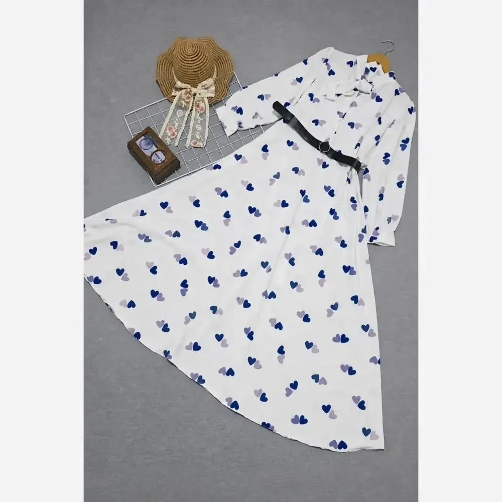 پیراهن بلند زنانه مدل قلبی جنس الیزه فری سایز تا 48 با کمربند